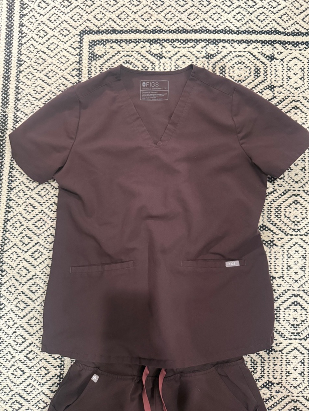Figs V-Neck Scrub Top and bottoms in Chocolate Brown
